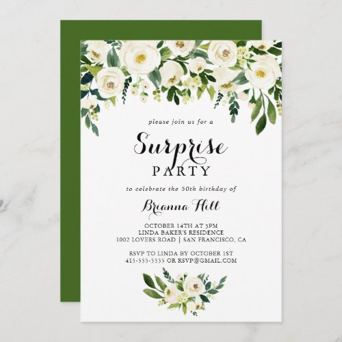 Greenery White Autumn Floral Surprise Party Invitation