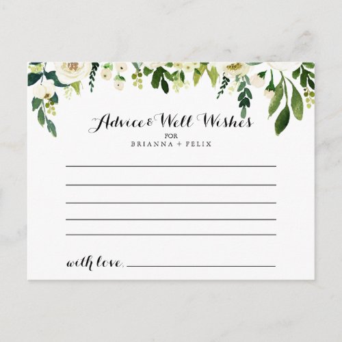 Greenery White Autumn Floral Wedding Advice Card