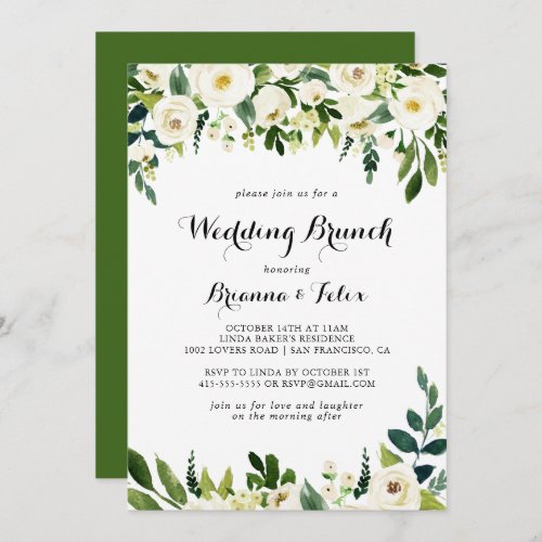 Greenery White Autumn Floral Wedding Brunch Invitation