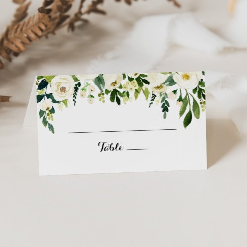 Greenery White Autumn Floral Wedding Place Card