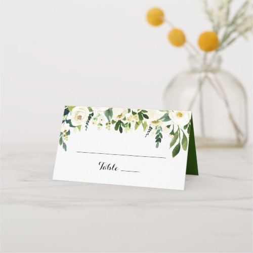 Greenery White Autumn Floral Wedding Place Card
