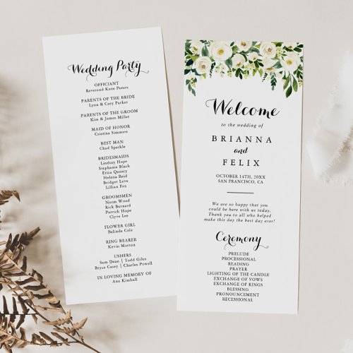 Greenery White Autumn Floral Wedding Program