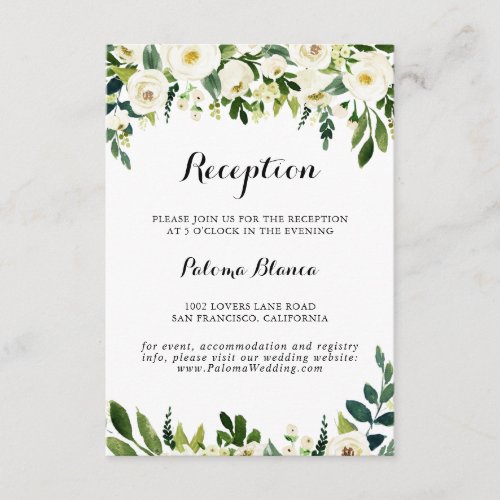 Greenery White Autumn Floral Wedding Reception Enclosure Card