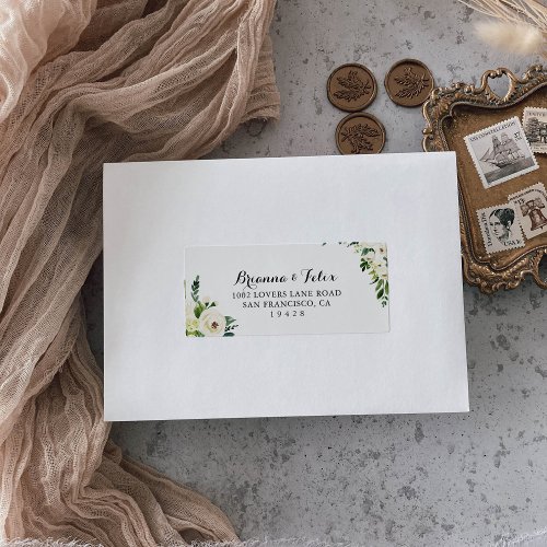 Greenery White Autumn Floral Wedding RSVP Address Label