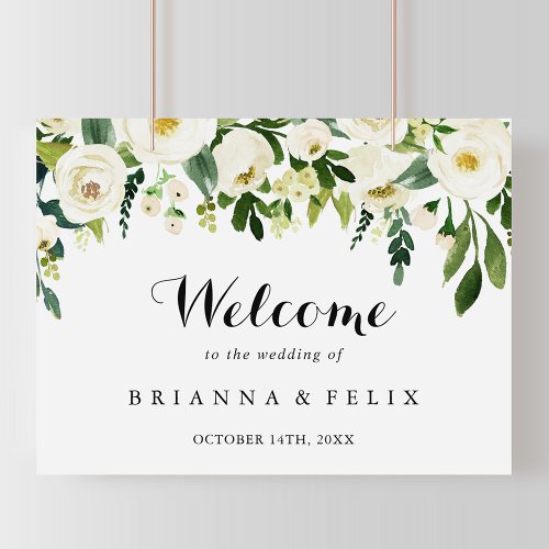 Greenery White Autumn Floral Wedding Welcome Sign