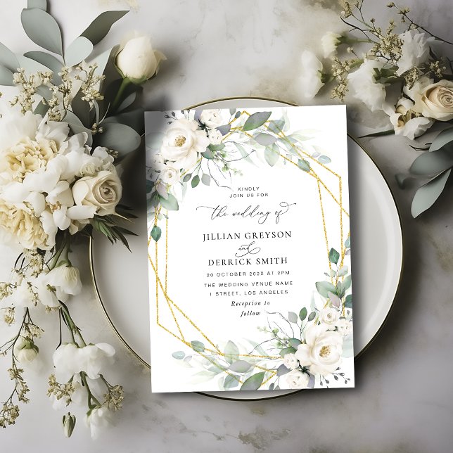Greenery white botanical frame wedding invitation (Creator Uploaded)