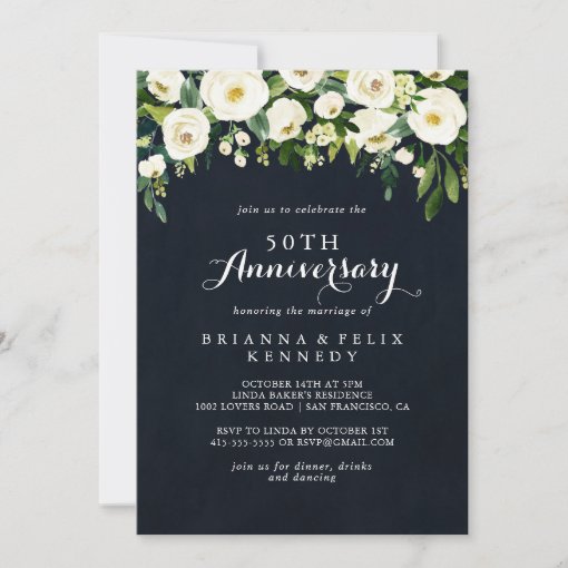 Greenery White Floral 50th Wedding Anniversary Invitation 