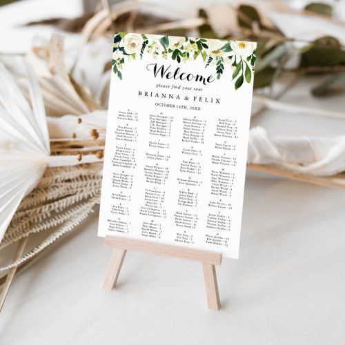 Greenery White Floral Alphabetical Seating Chart