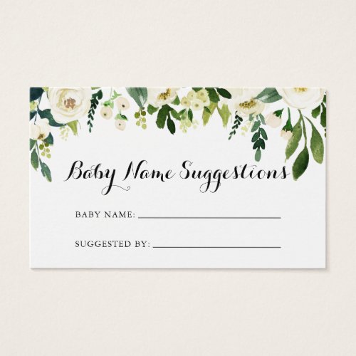 Greenery White Floral Baby Name Suggestions Card