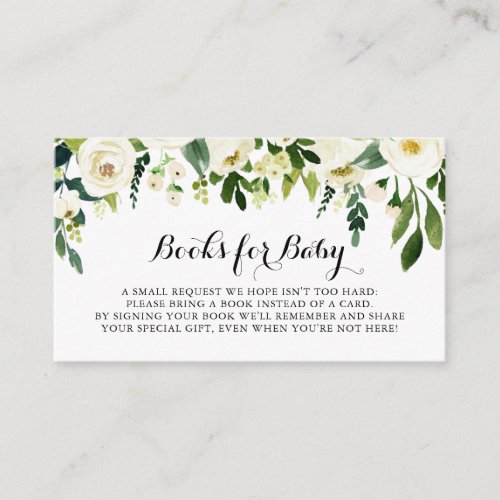Greenery White Floral Baby Shower Book Request Enclosure Card