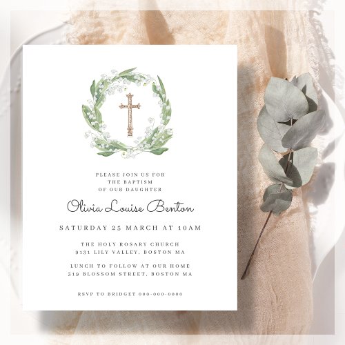 Greenery White Floral Baptism Budget Invitation