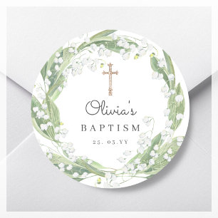 Greenery White Floral Baptism  Classic Round Sticker