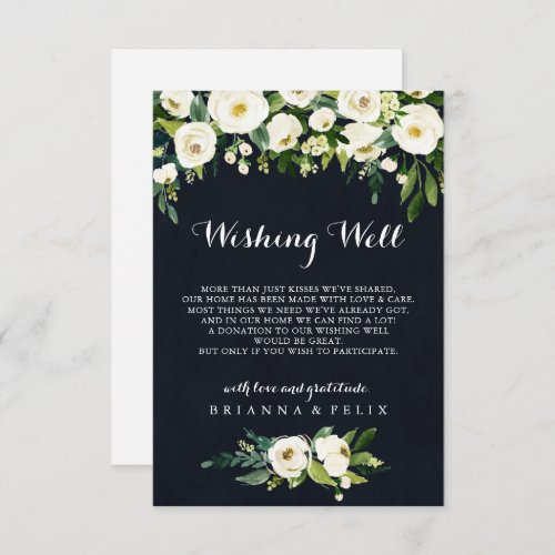 Greenery White Floral Blue Wedding Wishing Well  Enclosure Card