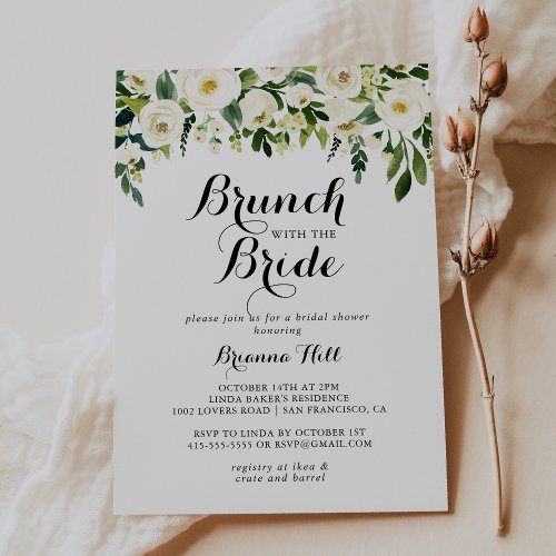 Greenery White Floral Brunch with the Bride Shower Invitation