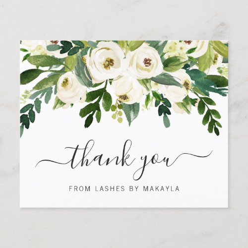 Greenery White Floral Budget Thank You Card