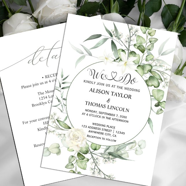 Greenery White Floral Calligraphy All In One Invitation (Creator Uploaded)
