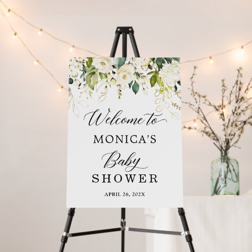 Greenery White Floral Chic Baby Shower Sign Foam - Greenery White Floral Baby Shower Welcome Sign Foam Board. 
(1) The default size is 18 x 24 inches, you can change it to other size.  
(2) For further customization, please click the "customize further" link and use our design tool to modify this template.