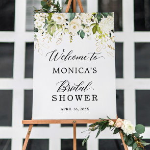 Greenery White Floral Elegant Bridal Shower Foam Board