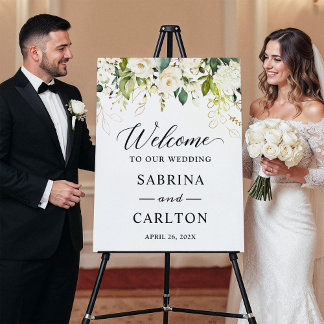 Greenery White Floral Elegant Wedding Sign Foam