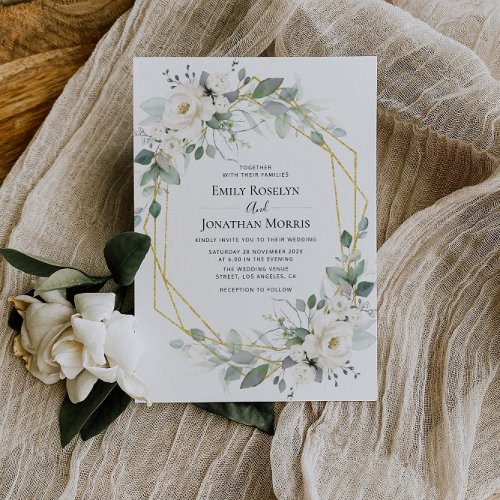 Greenery white floral frame wedding invitation