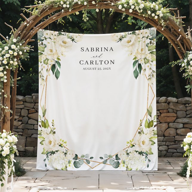 Greenery White Floral Geometric Wedding Backdrop (Creator Uploaded)