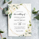 Greenery White Floral Gold Geometric Wedding Invitation<br><div class="desc">Embrace the beauty of nature with our Green White Floral Wedding Invitation Template. This design showcases elegant white flowers and lush greenery, perfect for a wedding that blends romance with natural elements. Customize this template to match your wedding theme and colors, ensuring your invitations reflect the unique beauty of your...</div>