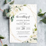 Greenery White Floral Gold Geometric Wedding Invitation