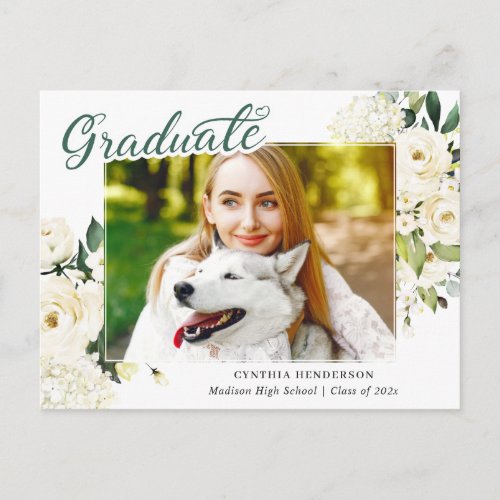 Class of 2020 White Roses Graduation Announcement Postcard