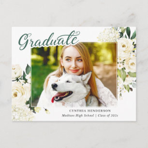 Greenery White Floral Graduation Announcement Postcard