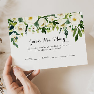 Greenery White Floral Guess How Many Game Card