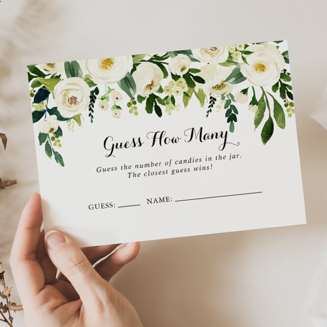 Greenery White Floral Guess How Many Game Card (Creator Uploaded)