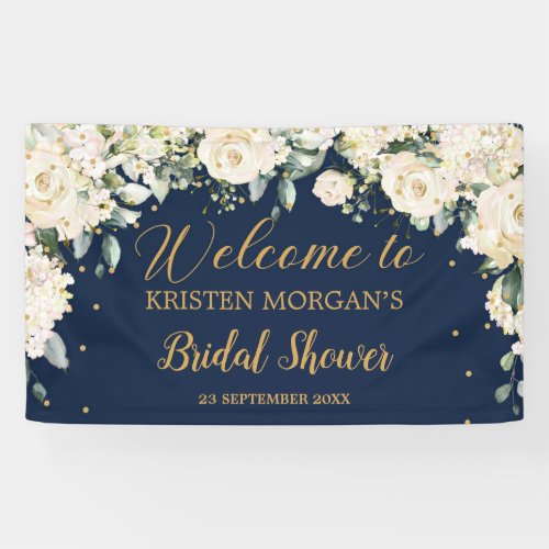 Greenery white floral hydrangeas bridal shower banner
