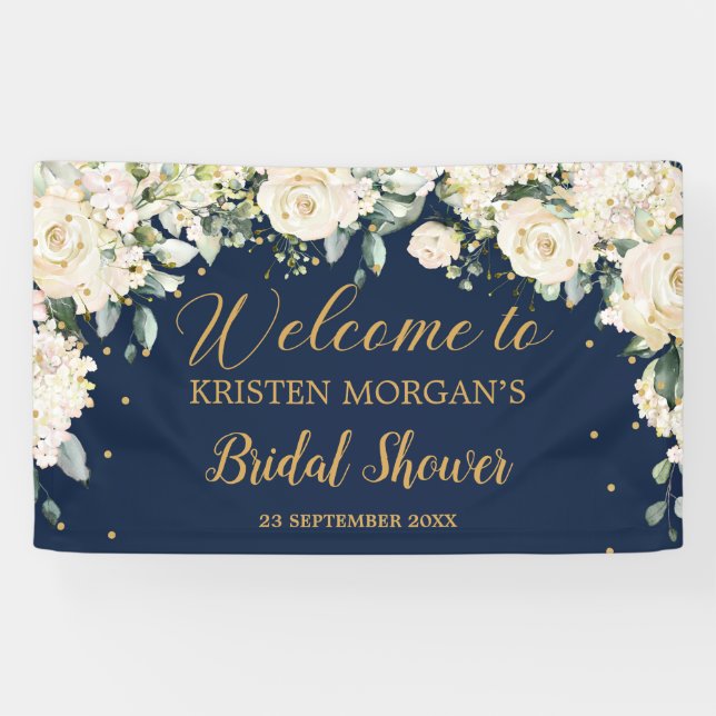 Greenery white floral hydrangeas bridal shower banner (Horizontal)