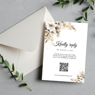 Greenery White Floral QR code RSVP Card