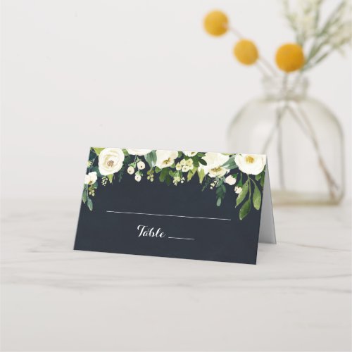Greenery White Floral Royal Blue Wedding  Place Card
