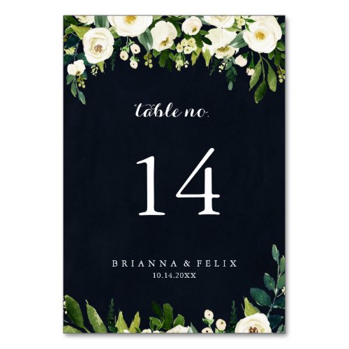 Greenery White Floral Royal Blue Wedding  Table Number