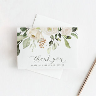 Greenery White Floral Wedding Bridal Shower Thank You Card