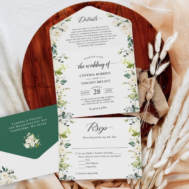 Greenery White Floral Wedding Details RSVP All In One Invitation (Creator Uploaded)