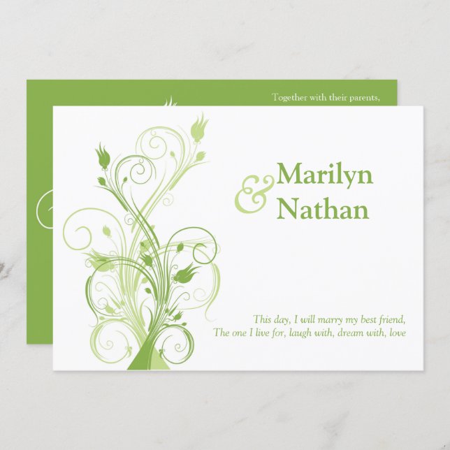 Greenery, White Floral Wedding Invitation (Front/Back)