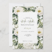 Greenery White Floral Wedding Invitation