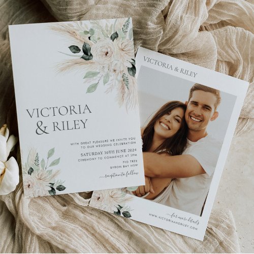 Greenery White Floral Wedding Invitation Victoria