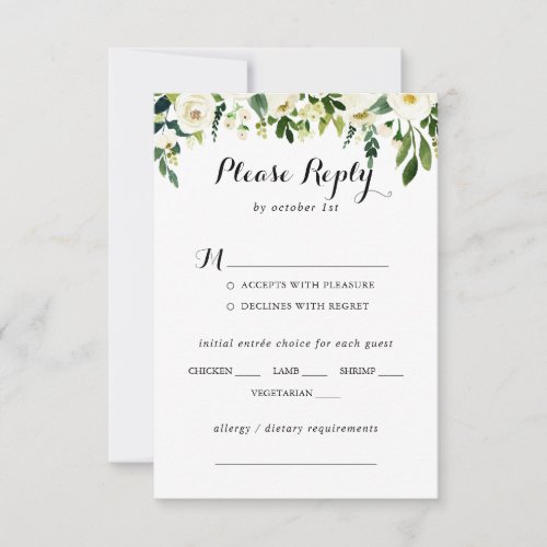 Greenery White Floral Wedding Menu Choice RSVP