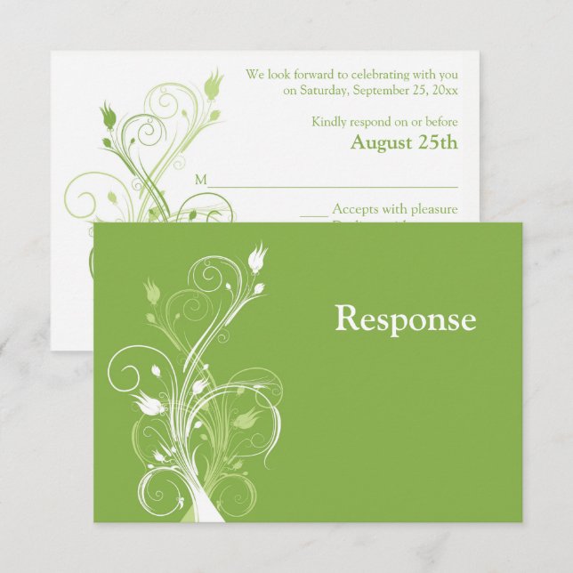 Greenery, White Floral Wedding RSVP Card (Front/Back)