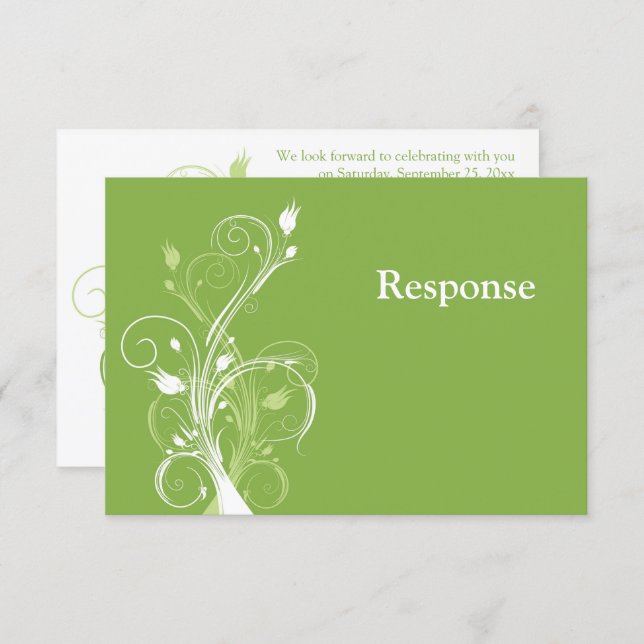Greenery, White Floral Wedding RSVP Card (Front/Back)