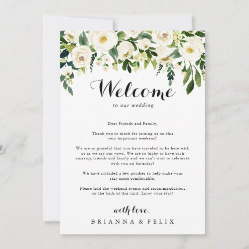Greenery White Floral Wedding Welcome Letter