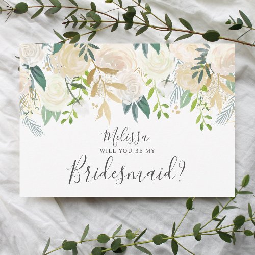 Greenery White Floral Will You Be My Bridesmaid Invitation