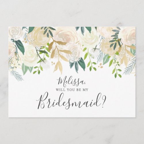 Greenery White Floral Will You Be My Bridesmaid Invitation