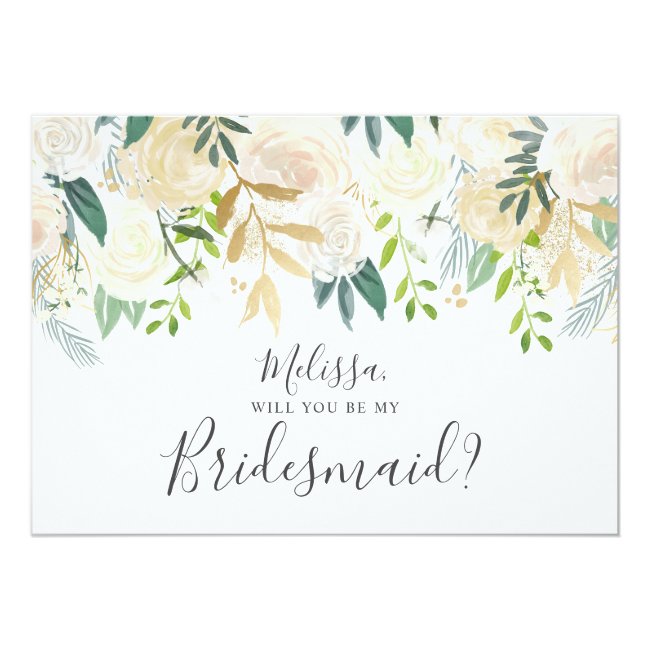 Greenery White Floral Will You Be My Bridesmaid Invitation