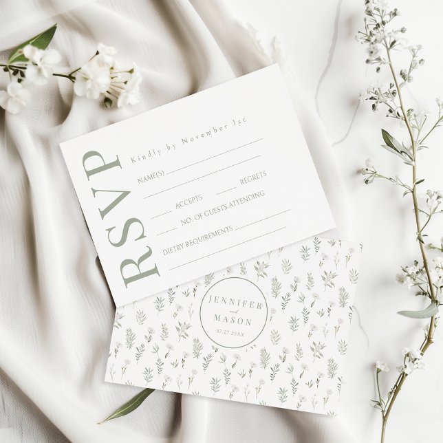 Greenery White Flower Rustic Wedding RSVP Cards (Creator Uploaded)