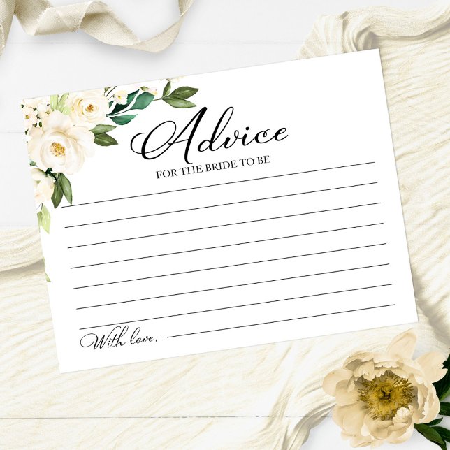 Greenery White Flowers Bridal Shower Advice Cards (Creator Uploaded)